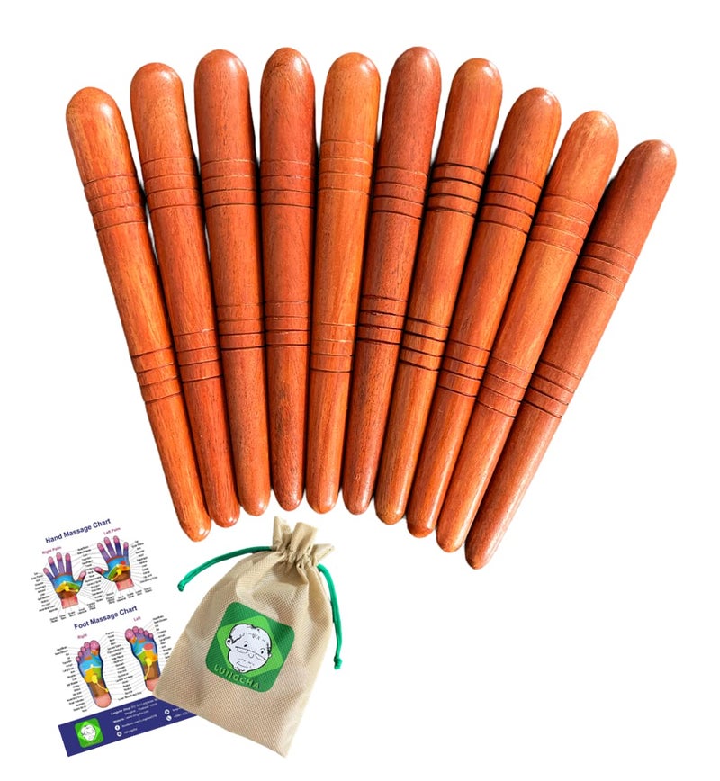 Lungcha Thai Traditional Wooden for Foot Massage Stick Tool Reflexology (Set 10 Foot Massage) - Image 1